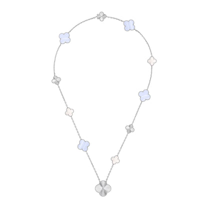 [⭐Clover Jewelry]DETACHABLE CLOVER 15(11+4) FLOWER SILVER NECKLACE SET