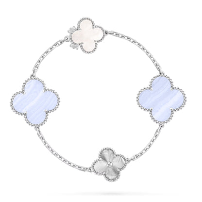 [⭐Clover Jewelry]DETACHABLE CLOVER 15(11+4) FLOWER SILVER NECKLACE SET
