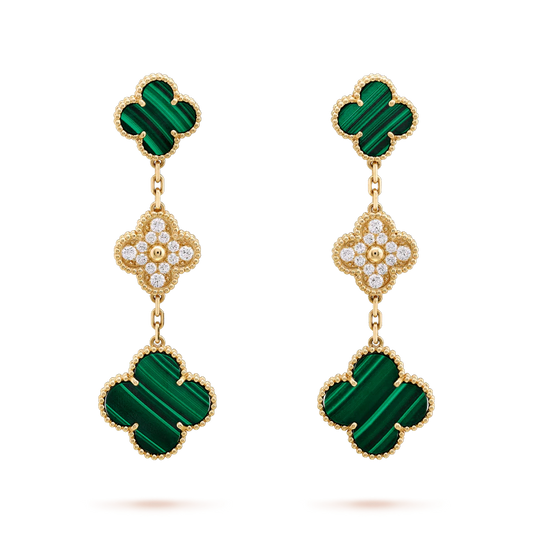 [⭐Clover Jewelry]CLOVER EARRINGS GOLD MALACHITE DIAMOND 3 MOTIF