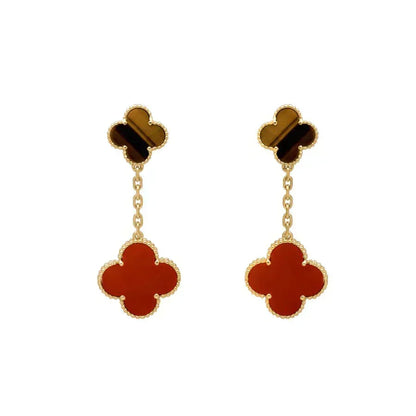 [⭐Clover Jewelry]CLOVER  2 MOTIF  TIGER EYE CARNELIAN EARRINGS