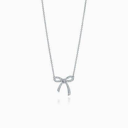 [Clover Jewelry]RIBBON NECKLACE BOW PENDANT DIAMOND CHARM CHAIN