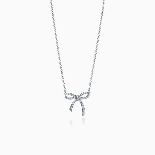 [Clover Jewelry]RIBBON NECKLACE BOW PENDANT DIAMOND CHARM CHAIN