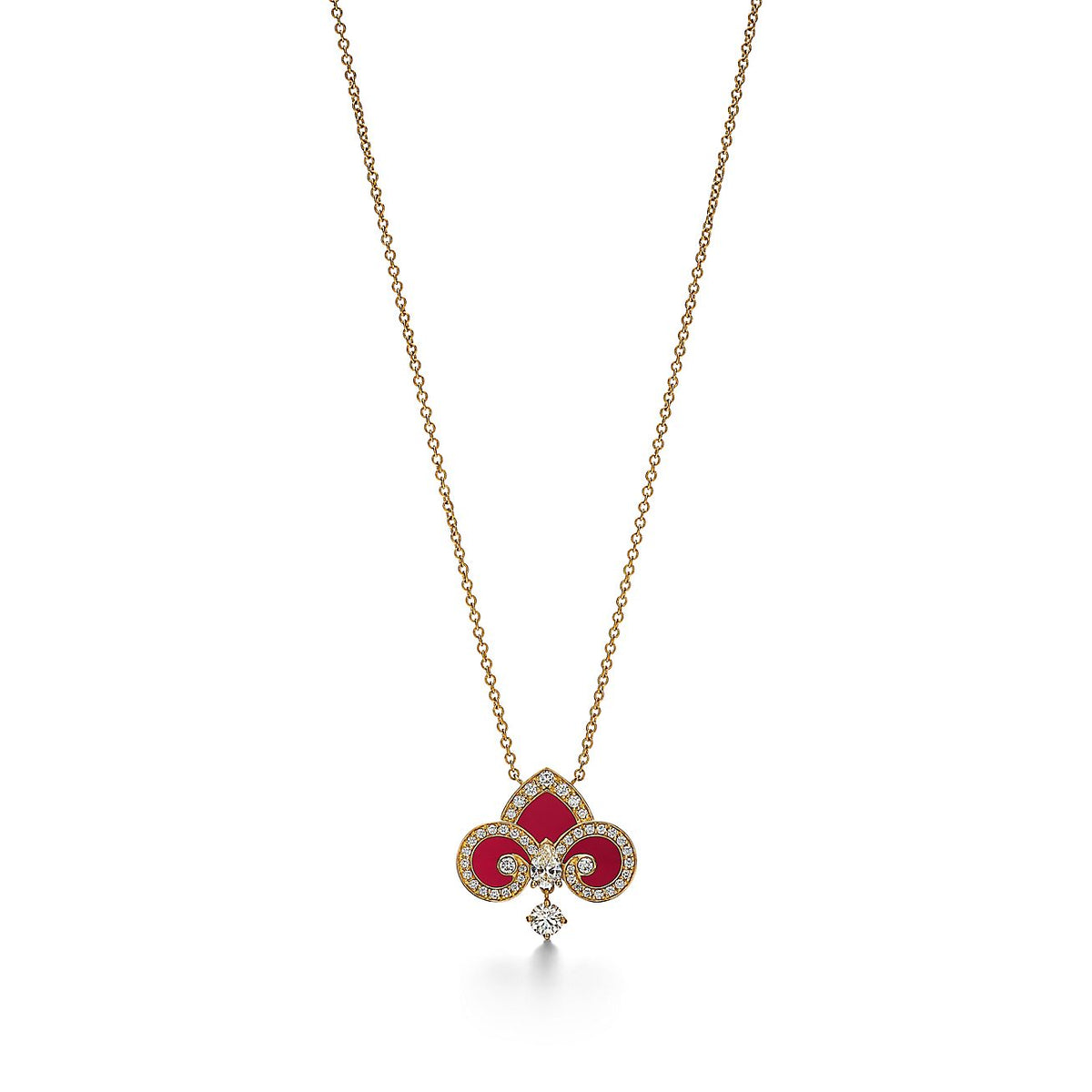 [Clover Jewelry]FLEUR DE LIS PINK GOLD DIAMOND NECKLACE
