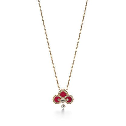 [Clover Jewelry]FLEUR DE LIS PINK GOLD DIAMOND NECKLACE