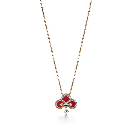[Clover Jewelry]FLEUR DE LIS PINK GOLD DIAMOND NECKLACE