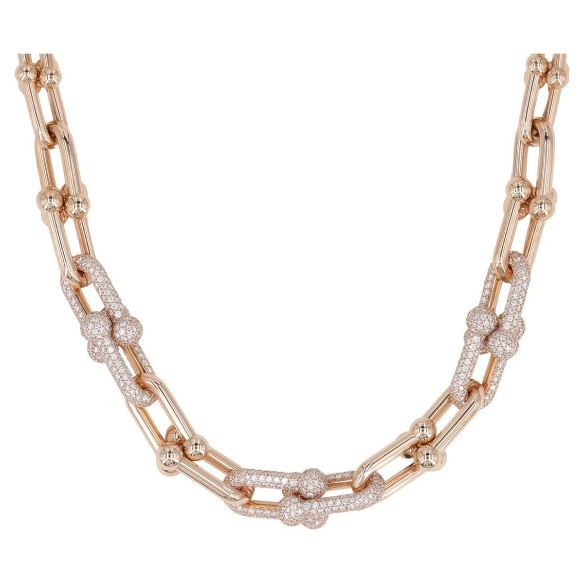 [Clover Jewelry]HARDWEAR GRADUATED LINK NECKLACE ROSE GOLD WITH PAVE DIAMONDS