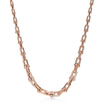 [Clover Jewelry]HARDWEAR GRADUATED LINK NECKLACE ROSE GOLD WITH PAVE DIAMONDS
