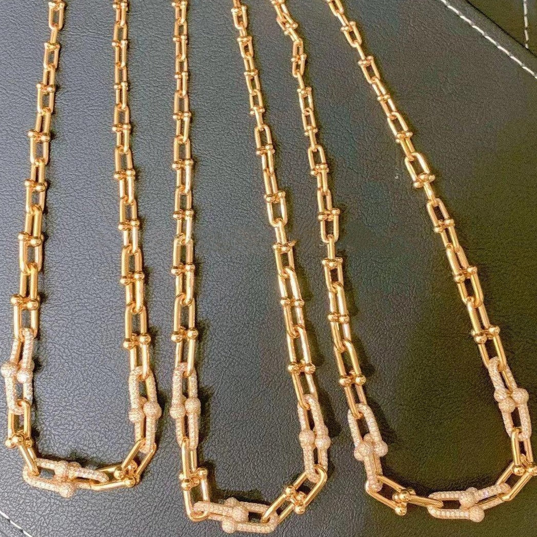 [Clover Jewelry]HARDWEAR GRADUATED LINK NECKLACE ROSE GOLD WITH PAVE DIAMONDS