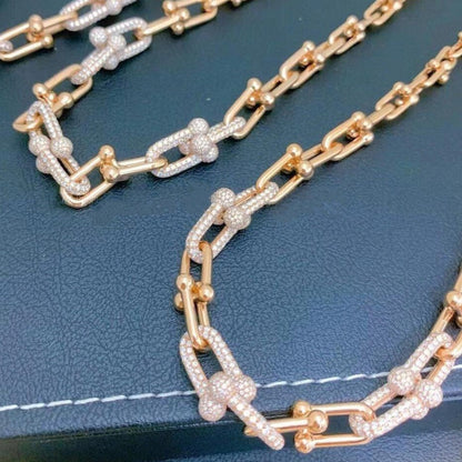 [Clover Jewelry]HARDWEAR GRADUATED LINK NECKLACE ROSE GOLD WITH PAVE DIAMONDS