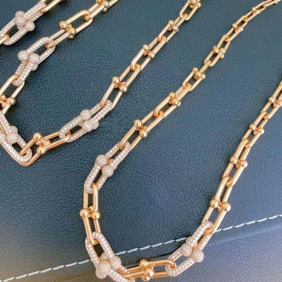 [Clover Jewelry]HARDWEAR GRADUATED LINK NECKLACE ROSE GOLD WITH PAVE DIAMONDS