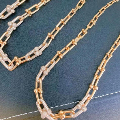 [Clover Jewelry]HARDWEAR GRADUATED LINK NECKLACE ROSE GOLD WITH PAVE DIAMONDS
