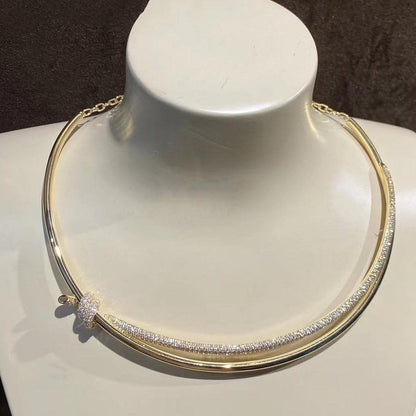 [Clover Jewelry]KNOT DOUBLE ROW NECKLACE IN YELLOW GOLD WITH DIAMONDS