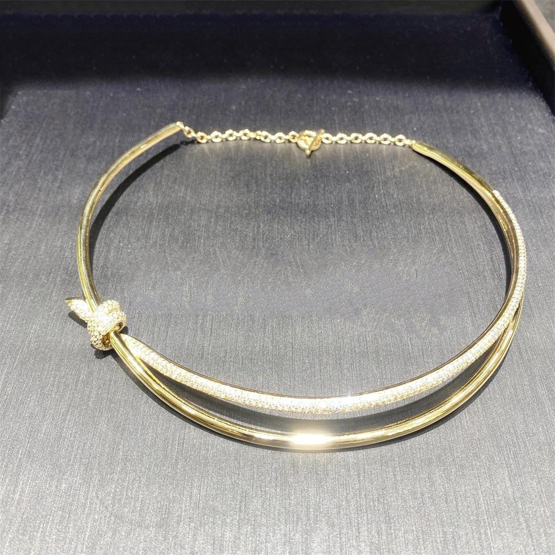 [Clover Jewelry]KNOT DOUBLE ROW NECKLACE IN YELLOW GOLD WITH DIAMONDS