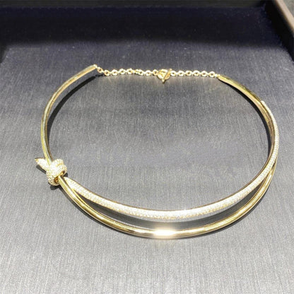[Clover Jewelry]KNOT DOUBLE ROW NECKLACE IN YELLOW GOLD WITH DIAMONDS