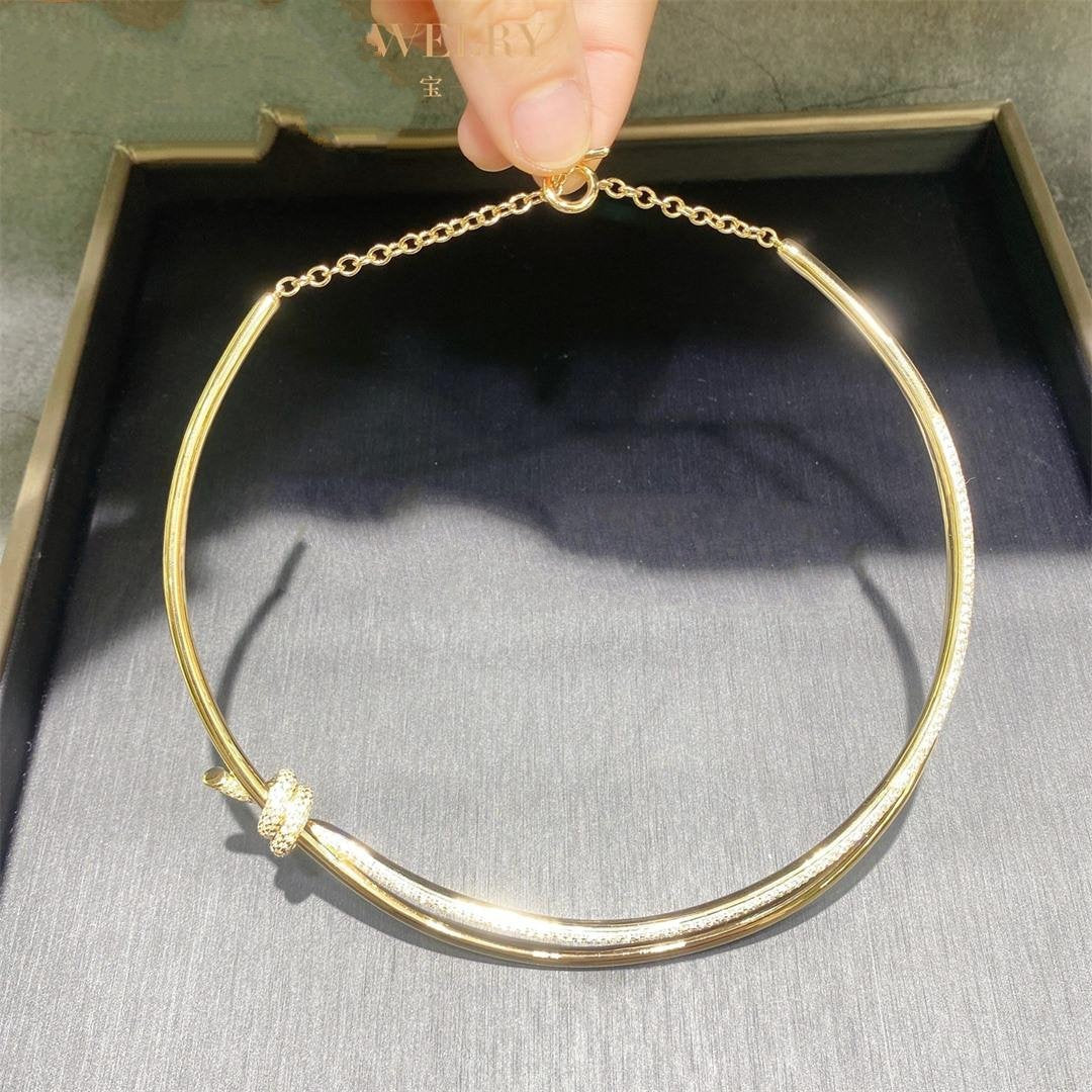 [Clover Jewelry]KNOT DOUBLE ROW NECKLACE IN YELLOW GOLD WITH DIAMONDS