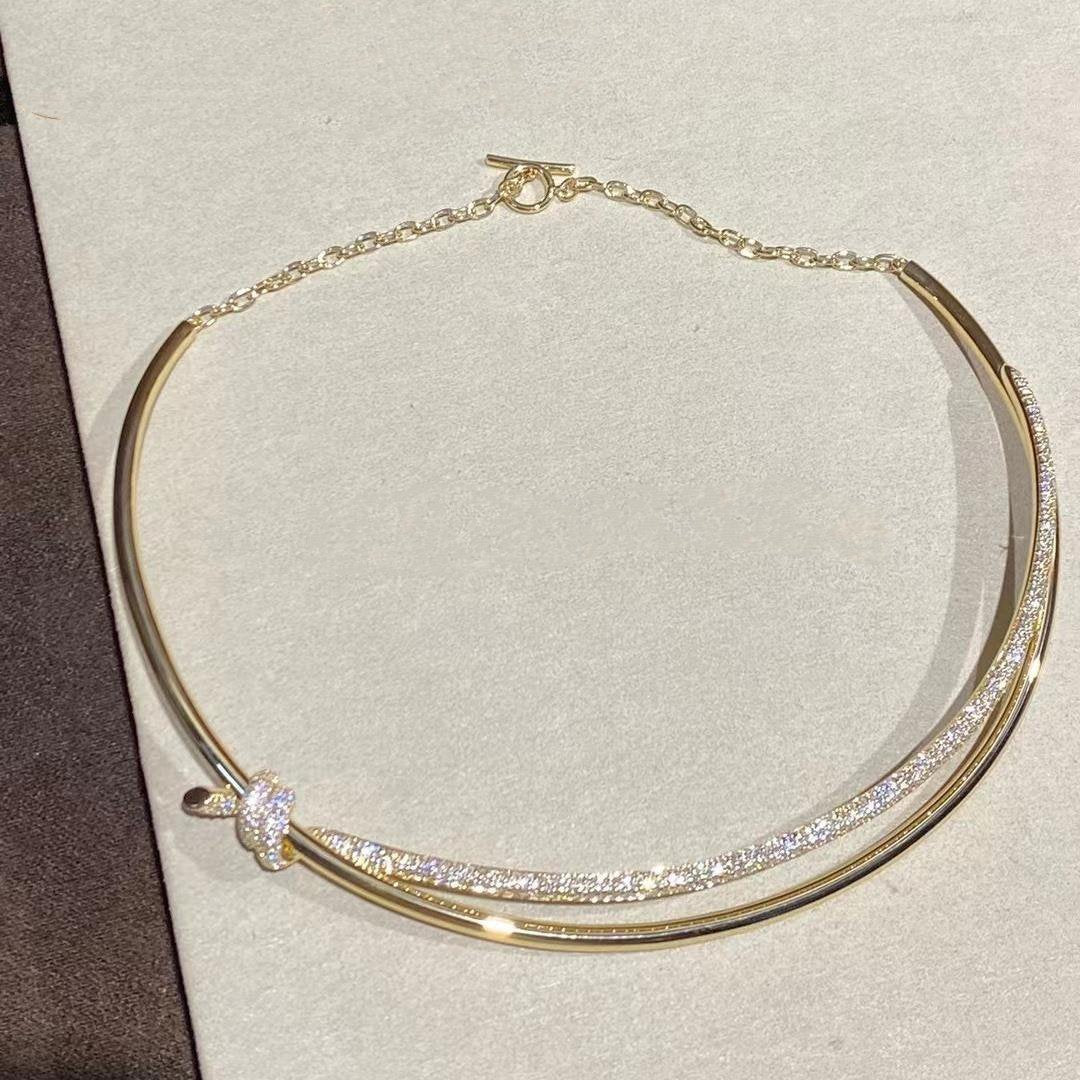 [Clover Jewelry]KNOT DOUBLE ROW NECKLACE IN YELLOW GOLD WITH DIAMONDS