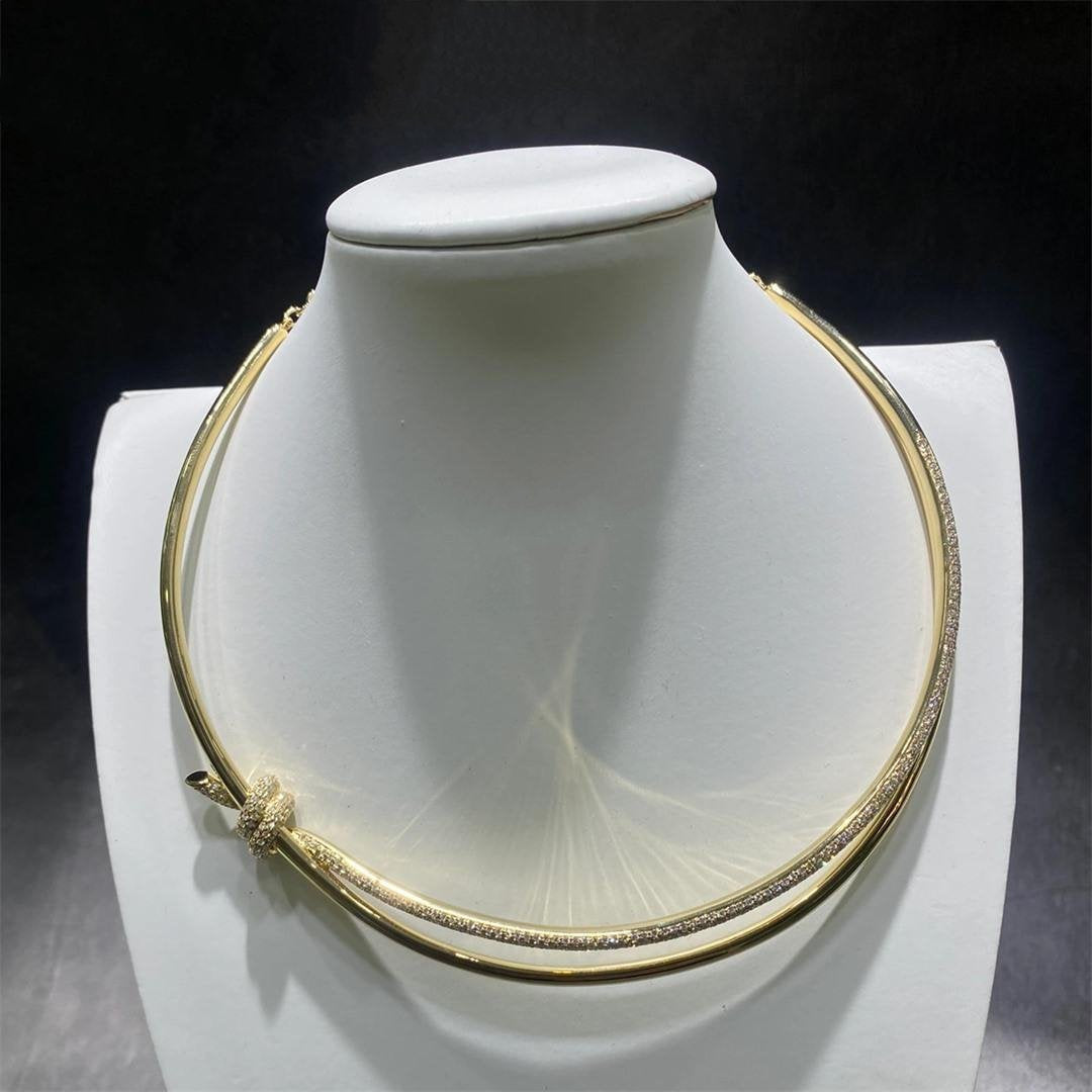 [Clover Jewelry]KNOT DOUBLE ROW NECKLACE IN YELLOW GOLD WITH DIAMONDS