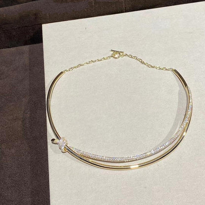 [Clover Jewelry]KNOT DOUBLE ROW NECKLACE IN YELLOW GOLD WITH DIAMONDS