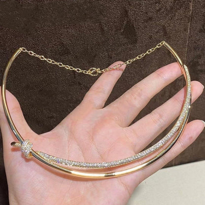 [Clover Jewelry]KNOT DOUBLE ROW NECKLACE IN YELLOW GOLD WITH DIAMONDS