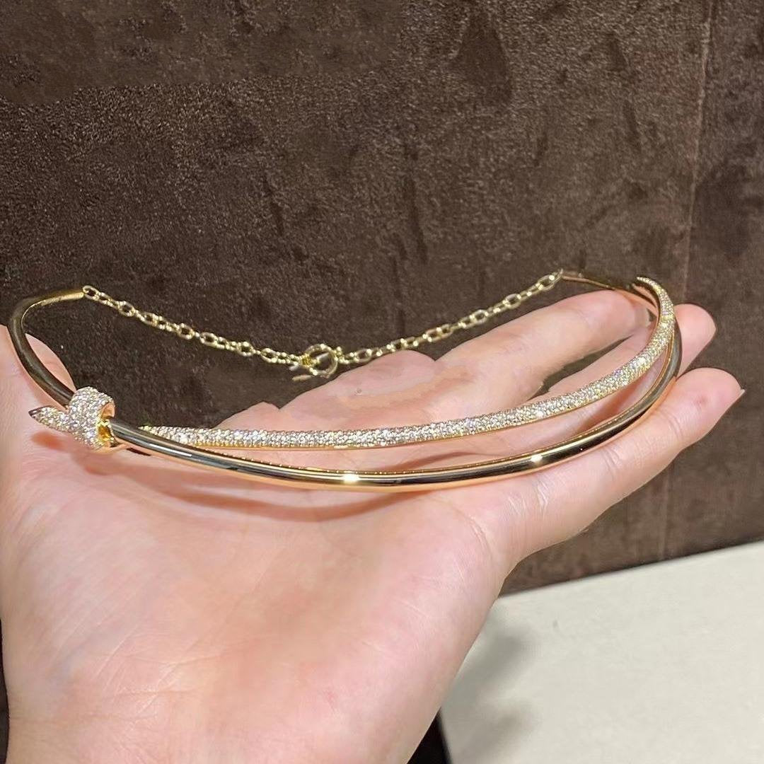 [Clover Jewelry]KNOT DOUBLE ROW NECKLACE IN YELLOW GOLD WITH DIAMONDS