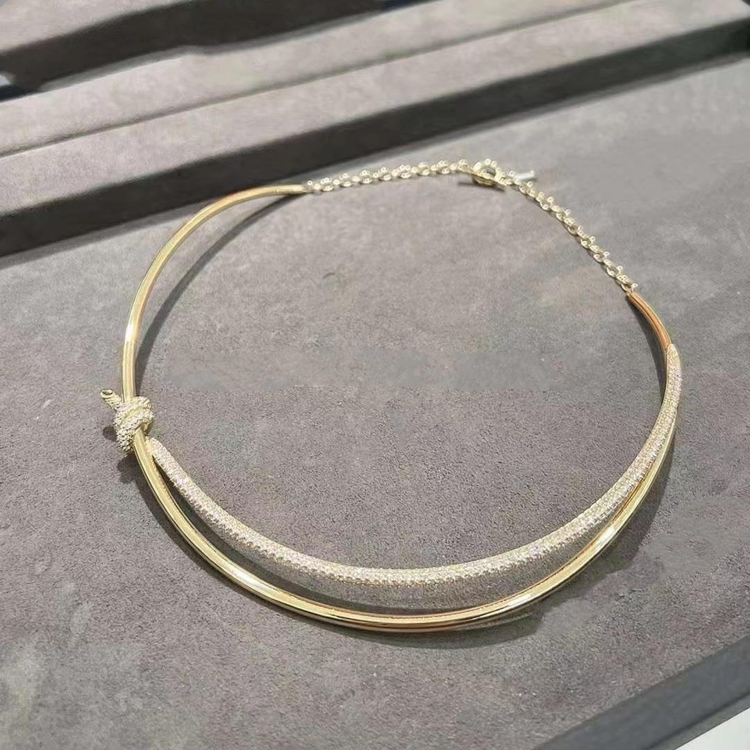 [Clover Jewelry]KNOT DOUBLE ROW NECKLACE IN YELLOW GOLD WITH DIAMONDS