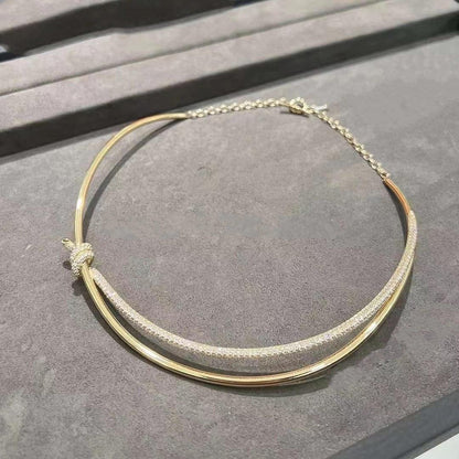 [Clover Jewelry]KNOT DOUBLE ROW NECKLACE IN YELLOW GOLD WITH DIAMONDS