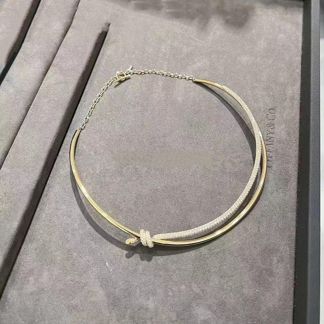 [Clover Jewelry]KNOT DOUBLE ROW NECKLACE IN YELLOW GOLD WITH DIAMONDS