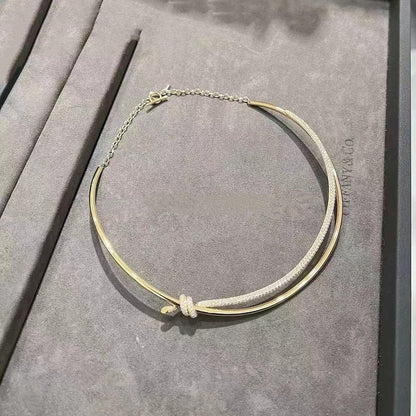 [Clover Jewelry]KNOT DOUBLE ROW NECKLACE IN YELLOW GOLD WITH DIAMONDS