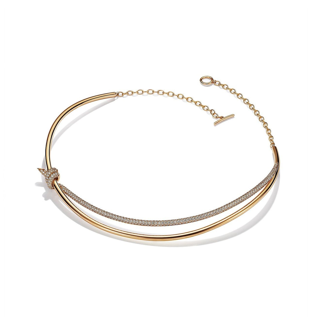 [Clover Jewelry]KNOT DOUBLE ROW NECKLACE IN YELLOW GOLD WITH DIAMONDS