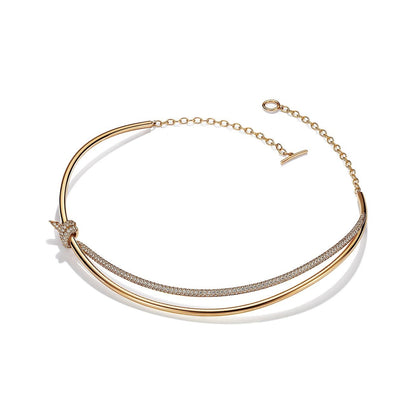 [Clover Jewelry]KNOT DOUBLE ROW NECKLACE IN YELLOW GOLD WITH DIAMONDS