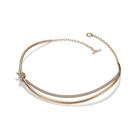 [Clover Jewelry]KNOT DOUBLE ROW NECKLACE IN YELLOW GOLD WITH DIAMONDS