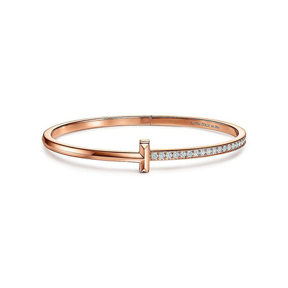 [Clover Jewelry]NARROW T1 HINGED BANGLE DIAMOND PINK GOLD