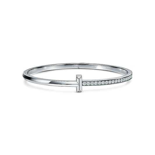 [Clover Jewelry]NARROW T1 HINGED BANGLE DIAMOND SILVER