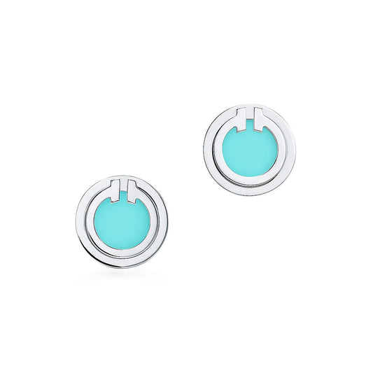 [Clover Jewelry]TURQUOISE CIRCLE WHITE GOLD EARRINGS