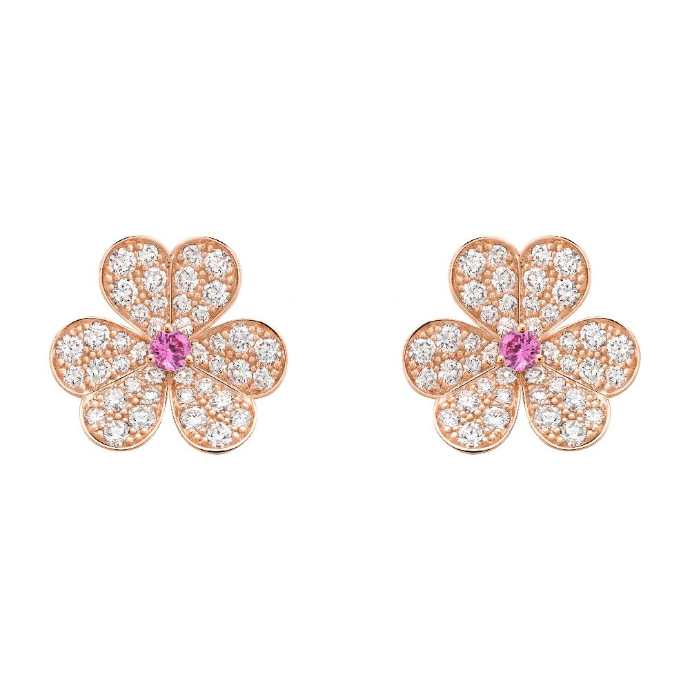 [⭐Clover Jewelry]FRIVOLE PINK GOLD FLOWER DIAMOND EARRINGS