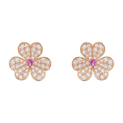 [⭐Clover Jewelry]FRIVOLE PINK GOLD FLOWER DIAMOND EARRINGS