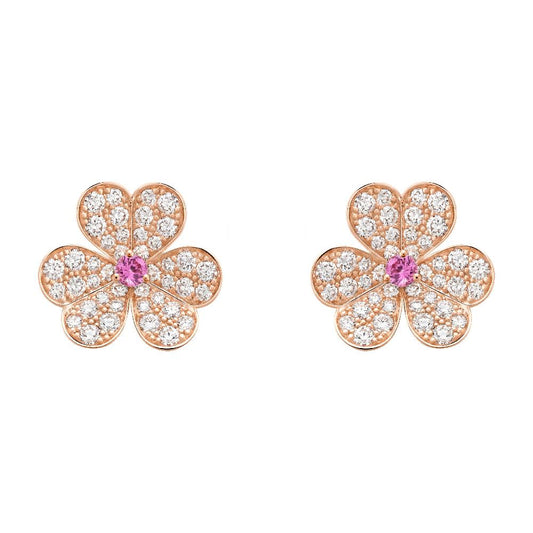 [⭐Clover Jewelry]FRIVOLE PINK GOLD FLOWER DIAMOND EARRINGS