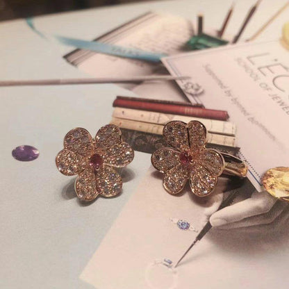 [⭐Clover Jewelry]FRIVOLE PINK GOLD FLOWER DIAMOND EARRINGS