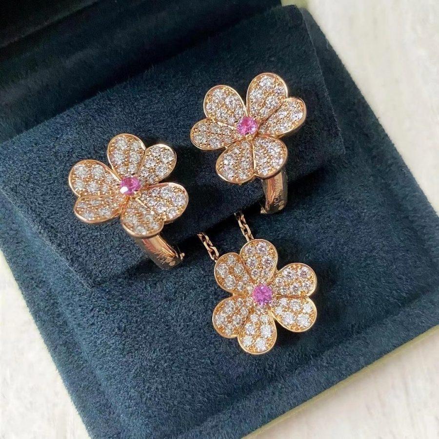[⭐Clover Jewelry]FRIVOLE PINK GOLD FLOWER DIAMOND EARRINGS