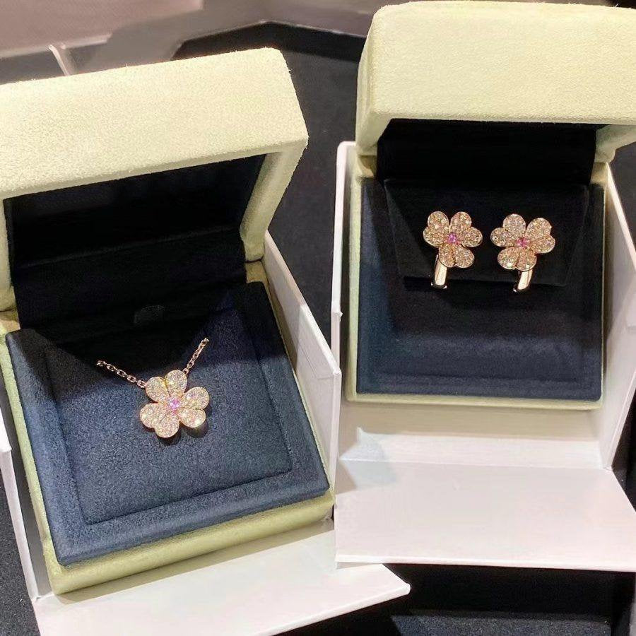 [⭐Clover Jewelry]FRIVOLE ROSE GOLD FLOWER DIAMOND NECKLACE