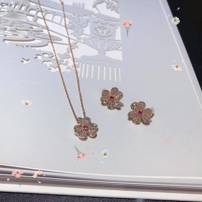[⭐Clover Jewelry]FRIVOLE PINK GOLD FLOWER DIAMOND EARRINGS