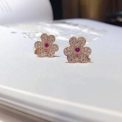 [⭐Clover Jewelry]FRIVOLE PINK GOLD FLOWER DIAMOND EARRINGS