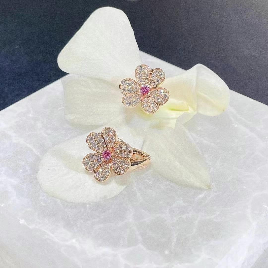 [⭐Clover Jewelry]FRIVOLE PINK GOLD FLOWER DIAMOND EARRINGS