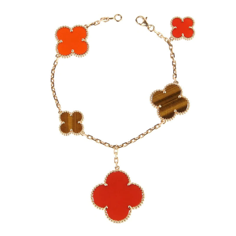 [⭐Clover Jewelry]CLOVER BRACELET 5 MOTIFS CARNELIAN TIGER EYE