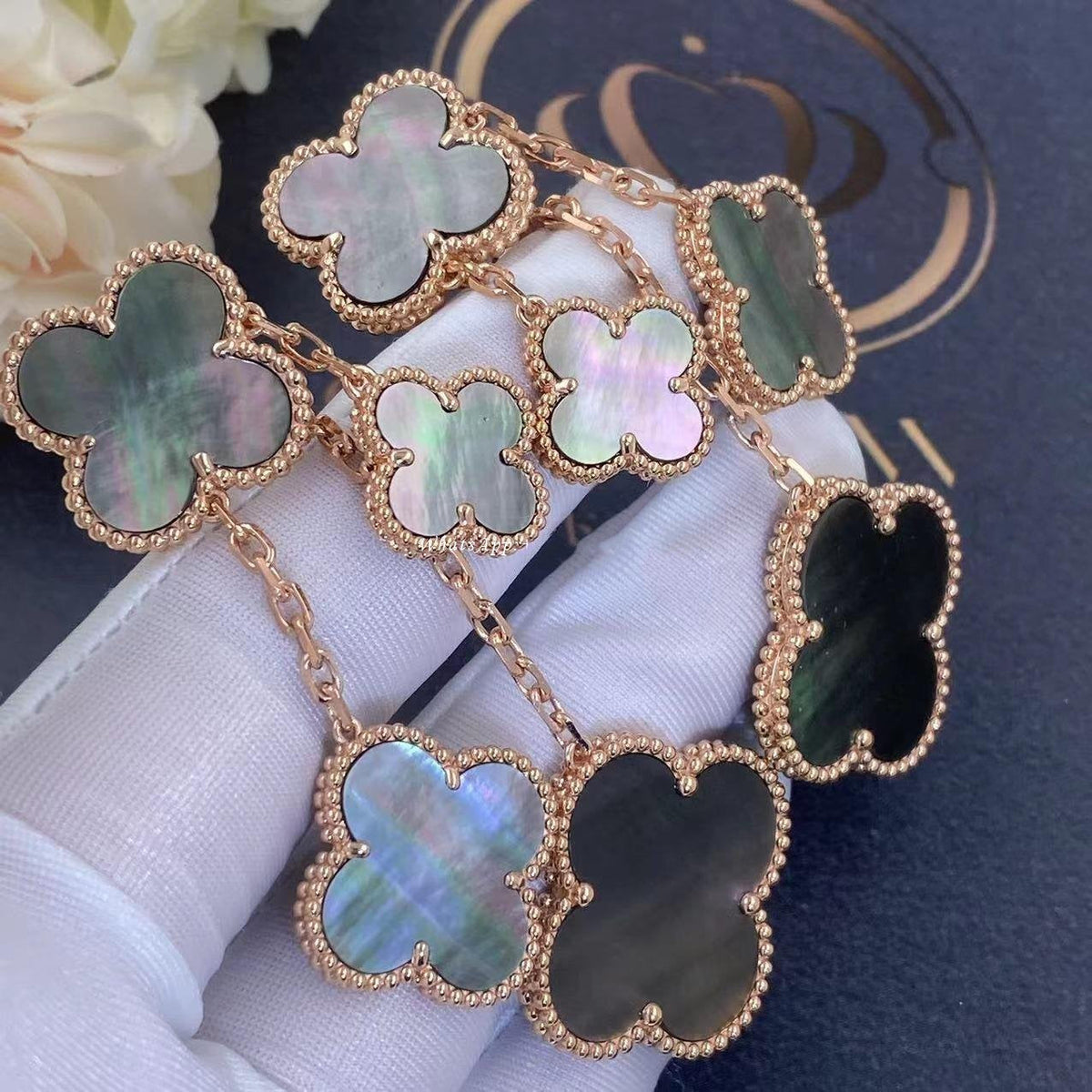 [⭐Clover Jewelry]CLOVER EARRINGS DARK MOP 4 MOTIFS ROSE GOLD