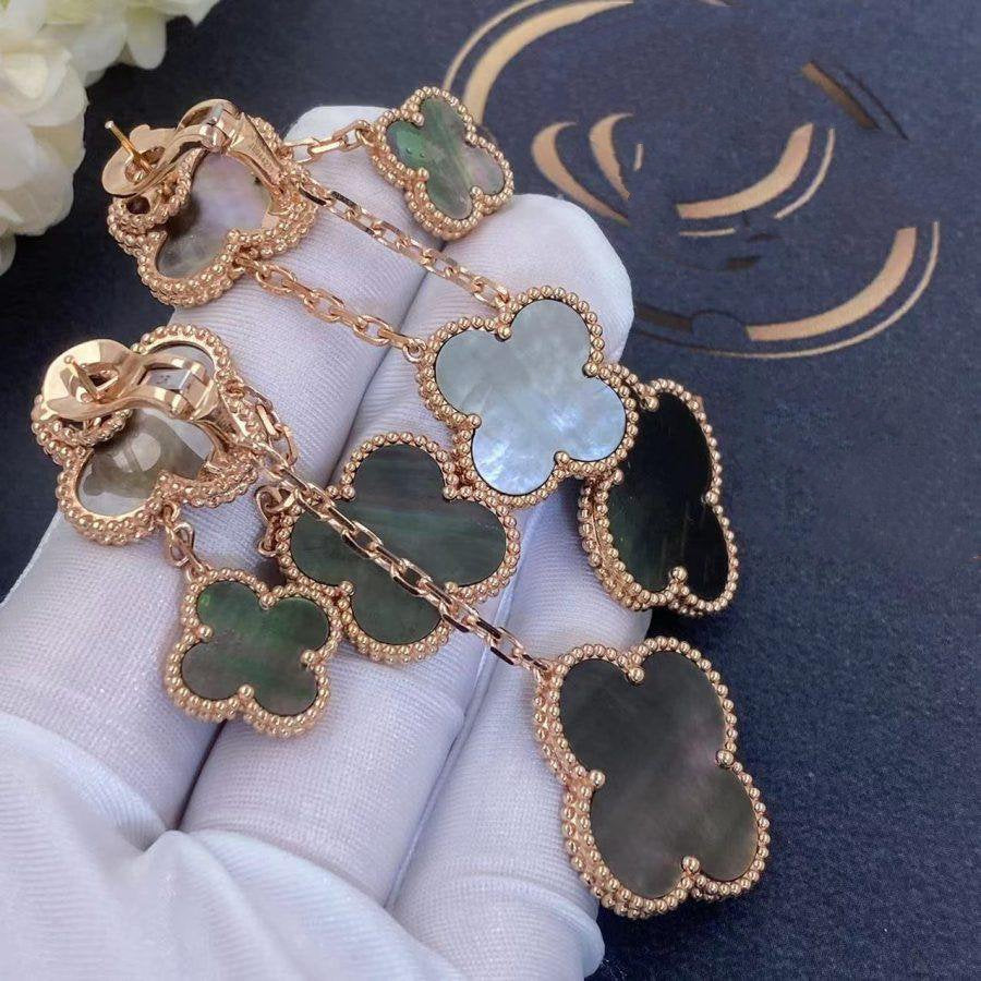 [⭐Clover Jewelry]CLOVER EARRINGS DARK MOP 4 MOTIFS ROSE GOLD