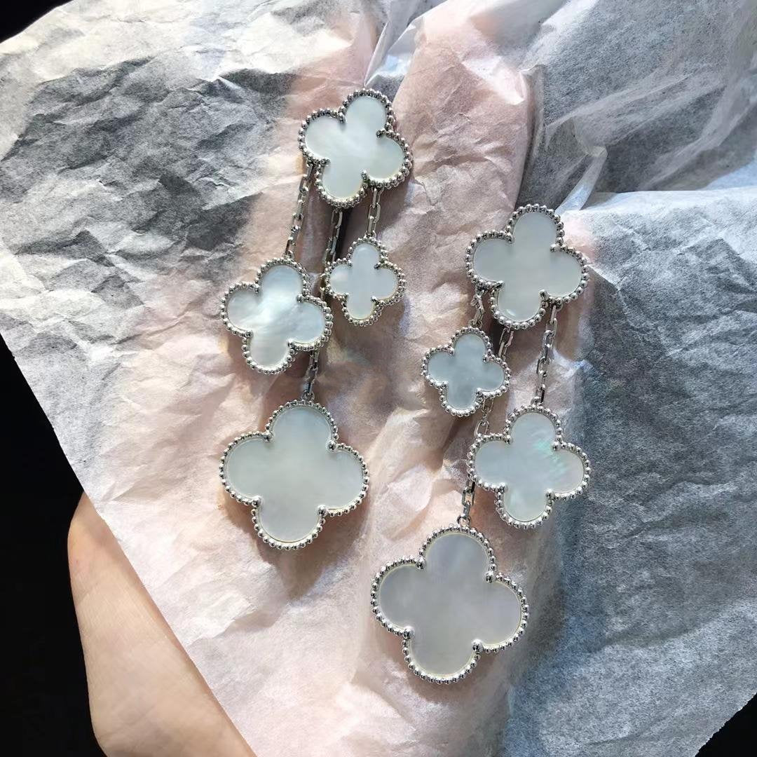 [⭐Clover Jewelry]CLOVER EARRINGS WHITE MOP 4 MOTIFS SILVER