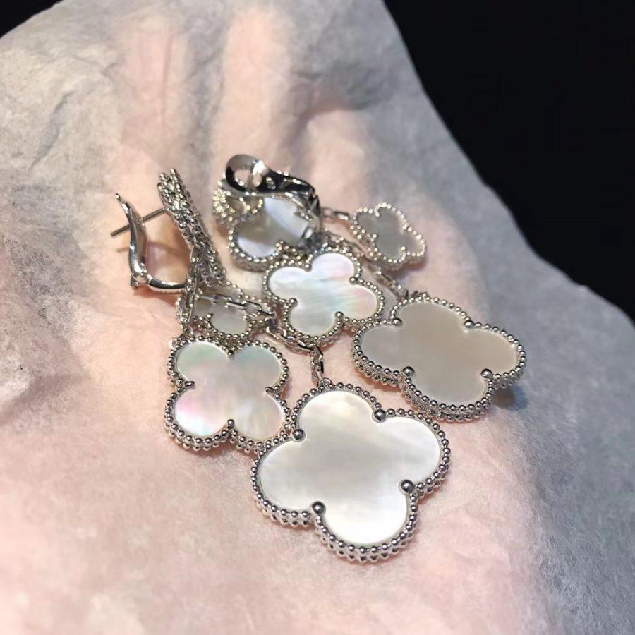[⭐Clover Jewelry]CLOVER EARRINGS WHITE MOP 4 MOTIFS SILVER