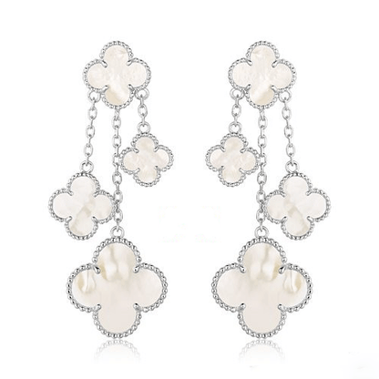 [⭐Clover Jewelry]CLOVER EARRINGS WHITE MOP 4 MOTIFS SILVER