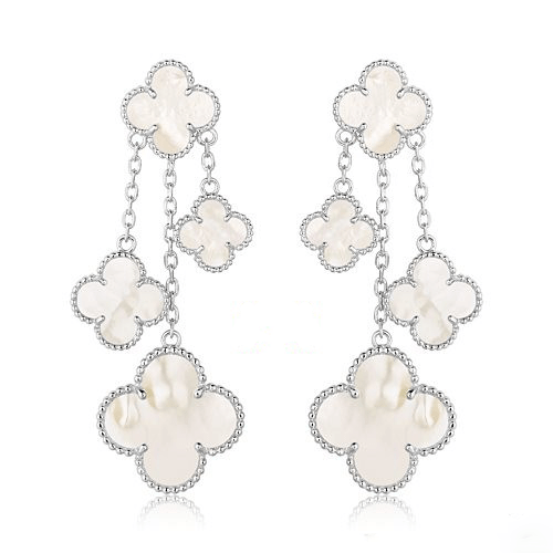 [⭐Clover Jewelry]CLOVER EARRINGS WHITE MOP 4 MOTIFS SILVER